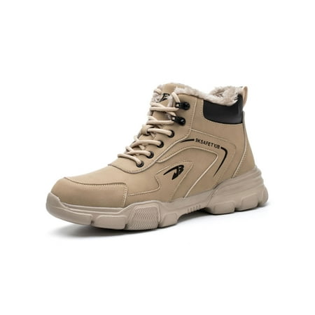 

Lacyhop Men Protection Booties Breathable Work Safety Boot Steel Toe Working Shoes Industrial Anti-smash Boots Puncture-proof Slip Resistant Shoe Khaki Cotton 6