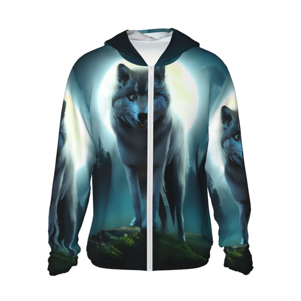 Fotbe Wolf Chaqueta con Protección Solar UPF 50+ para Hombre y Mujer, Camisa con Capucha y Bolsillos-3X-Large