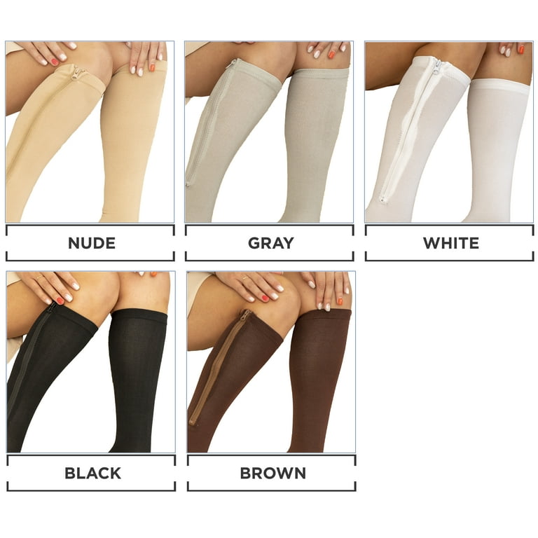 Copper Zipper Compression Socks w/ Open Toe Knee High Support Stockings -  Soft, Breathable Compression Socks For Support, Reduce Swelling & Better  Circulation - Grey Medium 