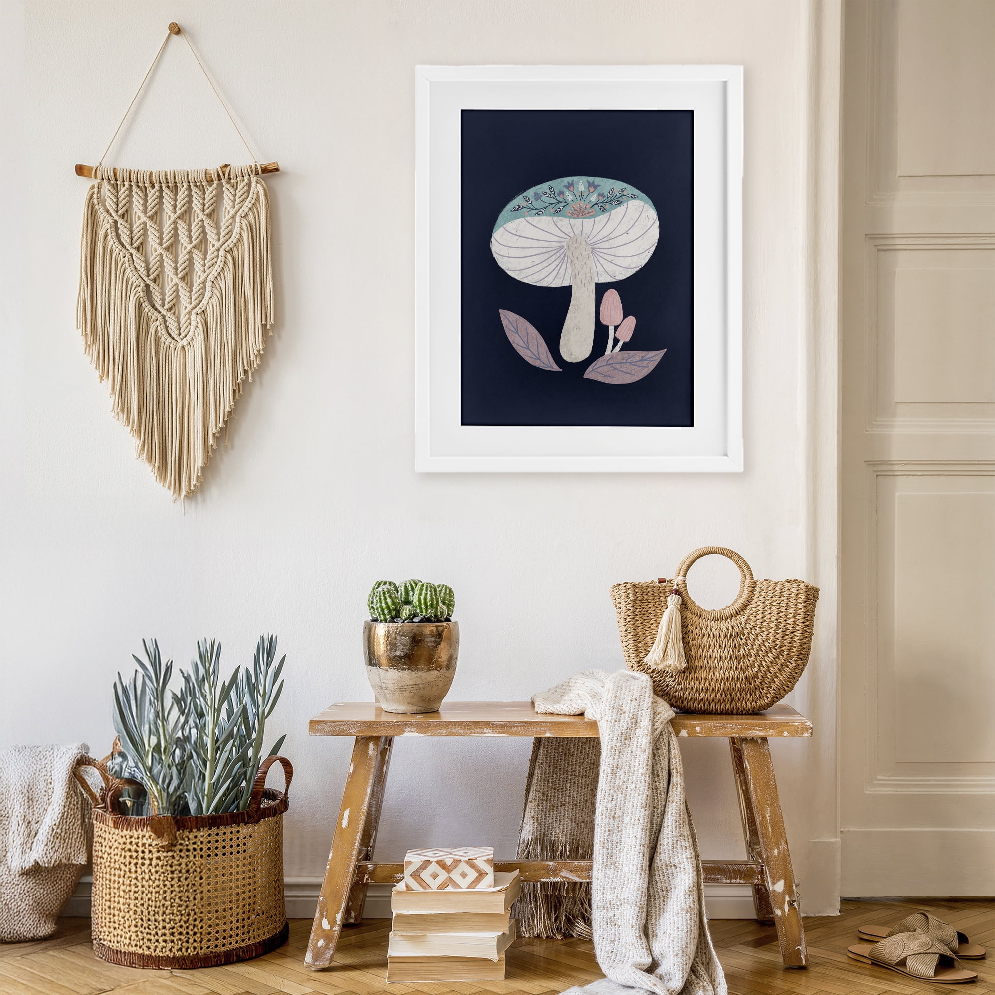Stupell Industries Floral Cottage Mushroom White Framed Print Under Glass, design by Metka Hiti