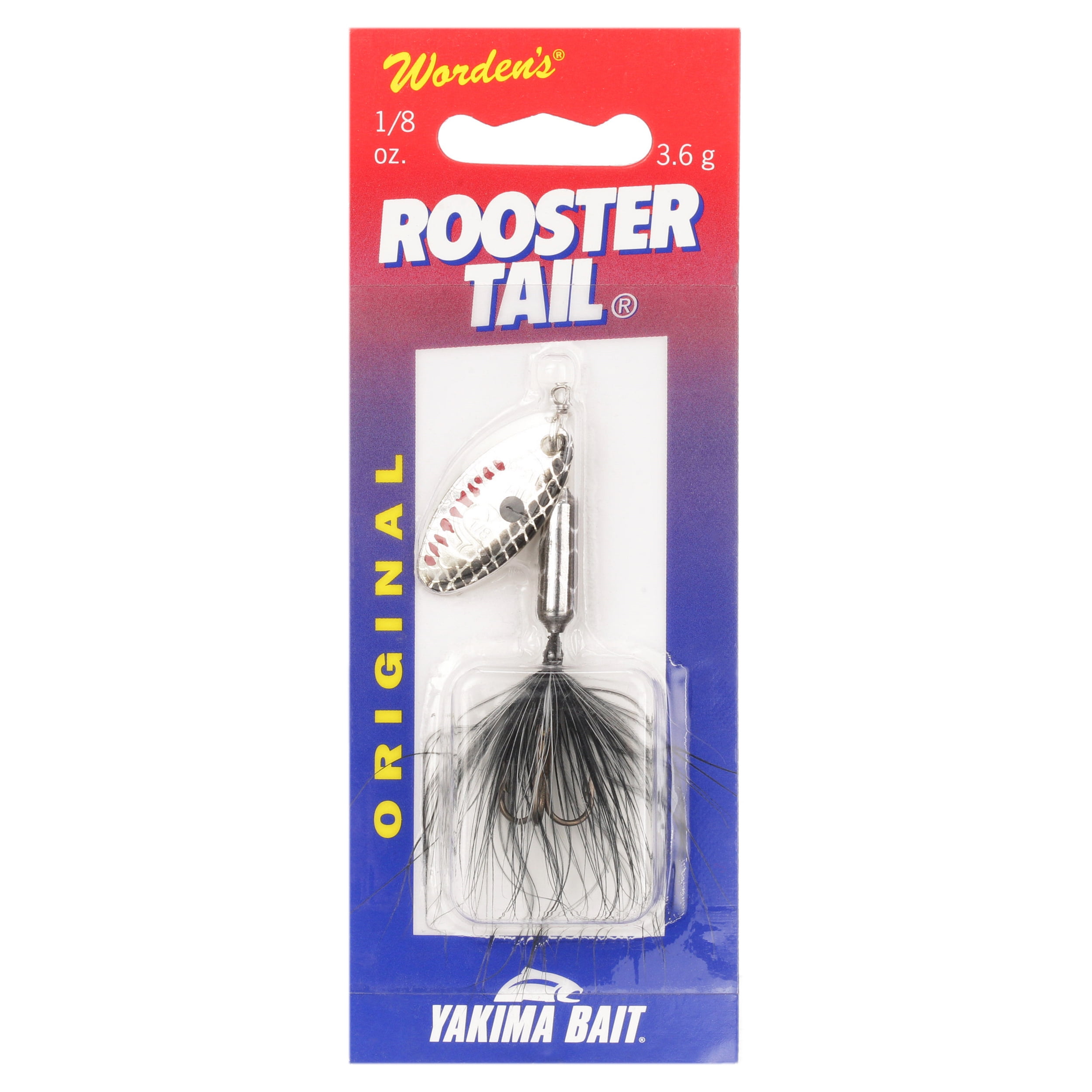 Worden's® Rooster Tail® Original Met Silver Black Lure, Inline Spinnerbait Fishing Lure, 1/8 oz. Carded Pack