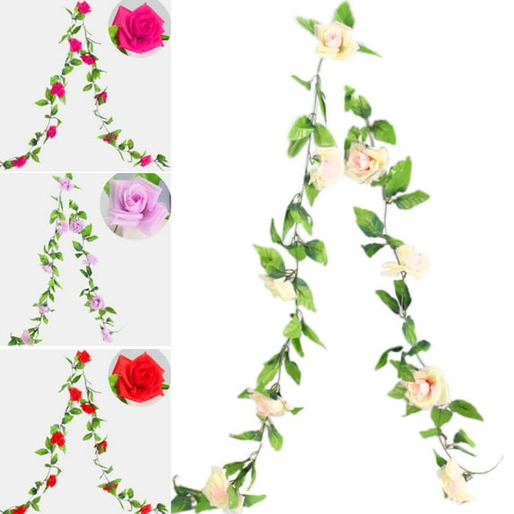 SPRING PARK 2.35m Artificial HydrangeaFlower Leaf Rattan Vine Silk Flower Hanging Rattan Wall Fake Garland DIY