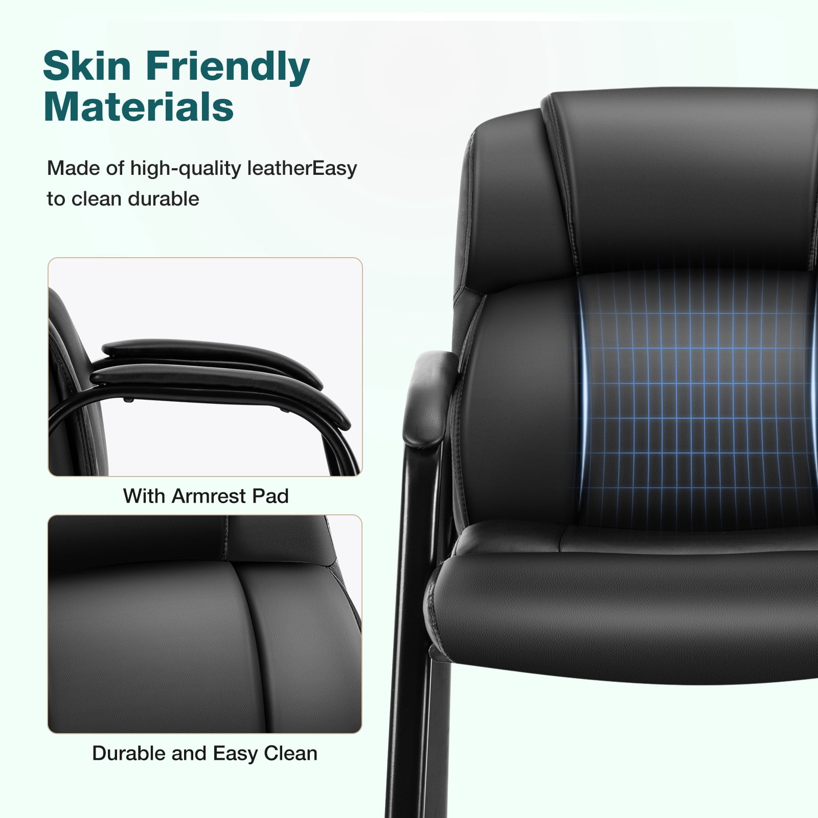 EverPick PU Leather Executive Office Chair - Conference Room Chair with Padded Arms, Stationary Base (No Wheels), Ergonomic Support for Waiting Areas, Business Meetings,2 Pack (Black)
