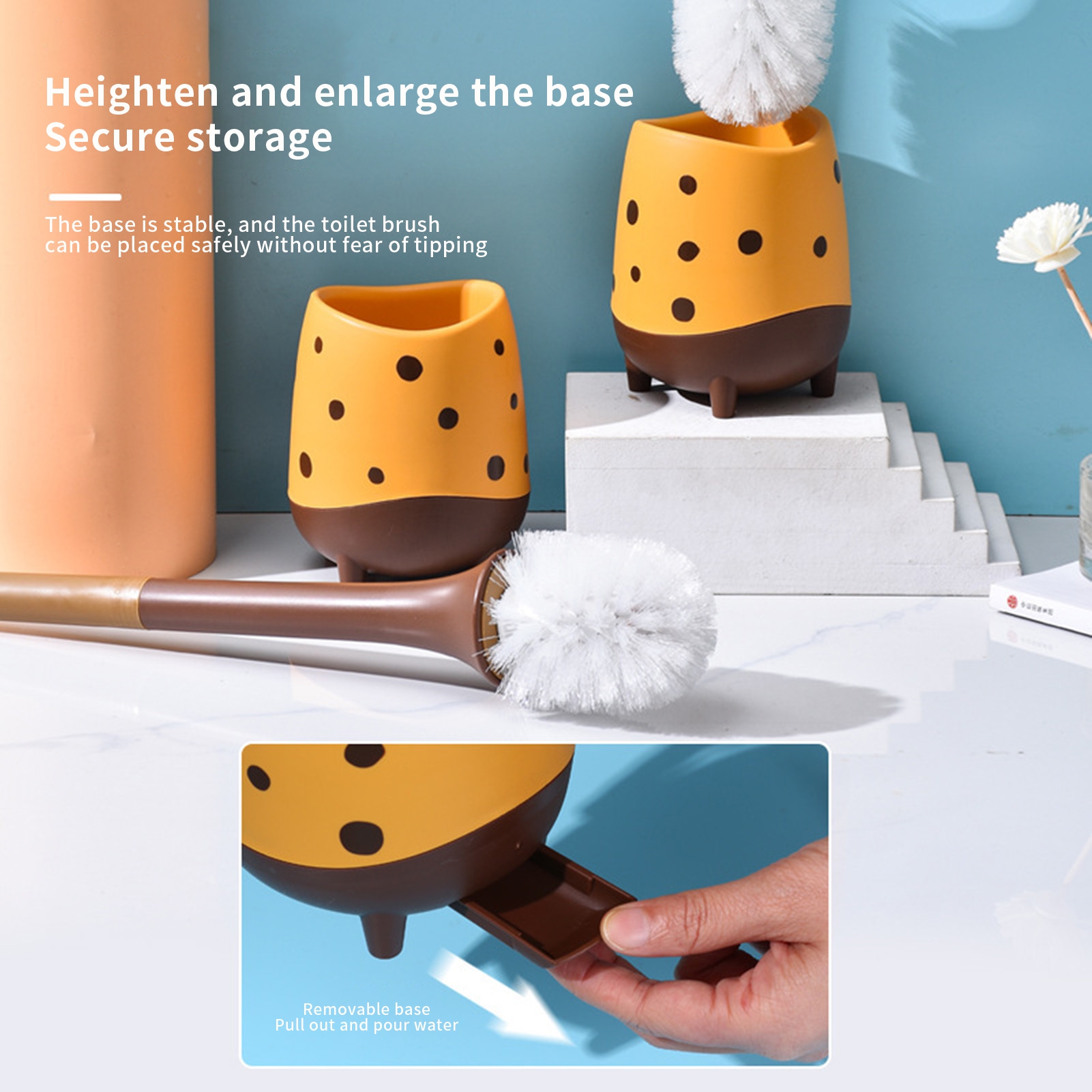 Jkung Toilet Brush Lovely Adorable with Base Ventilation Stain Removal Giraffe Shape Bathroom Cleaning Brush Home Accessories