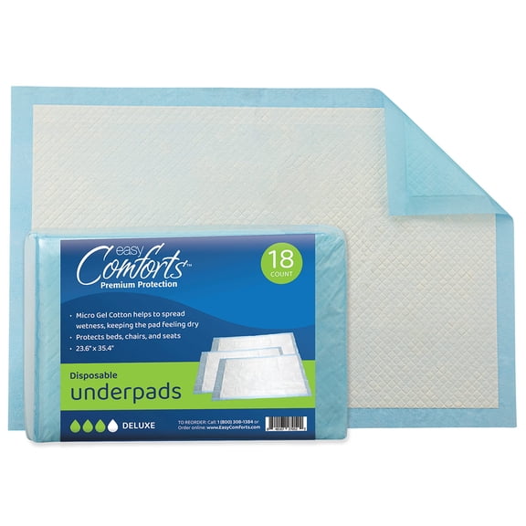 Premium Protection Chucks Disposable Underpads, Super Absorbent Protective Bed Pads for Seniors, Pkg of 18, by Easy Comforts