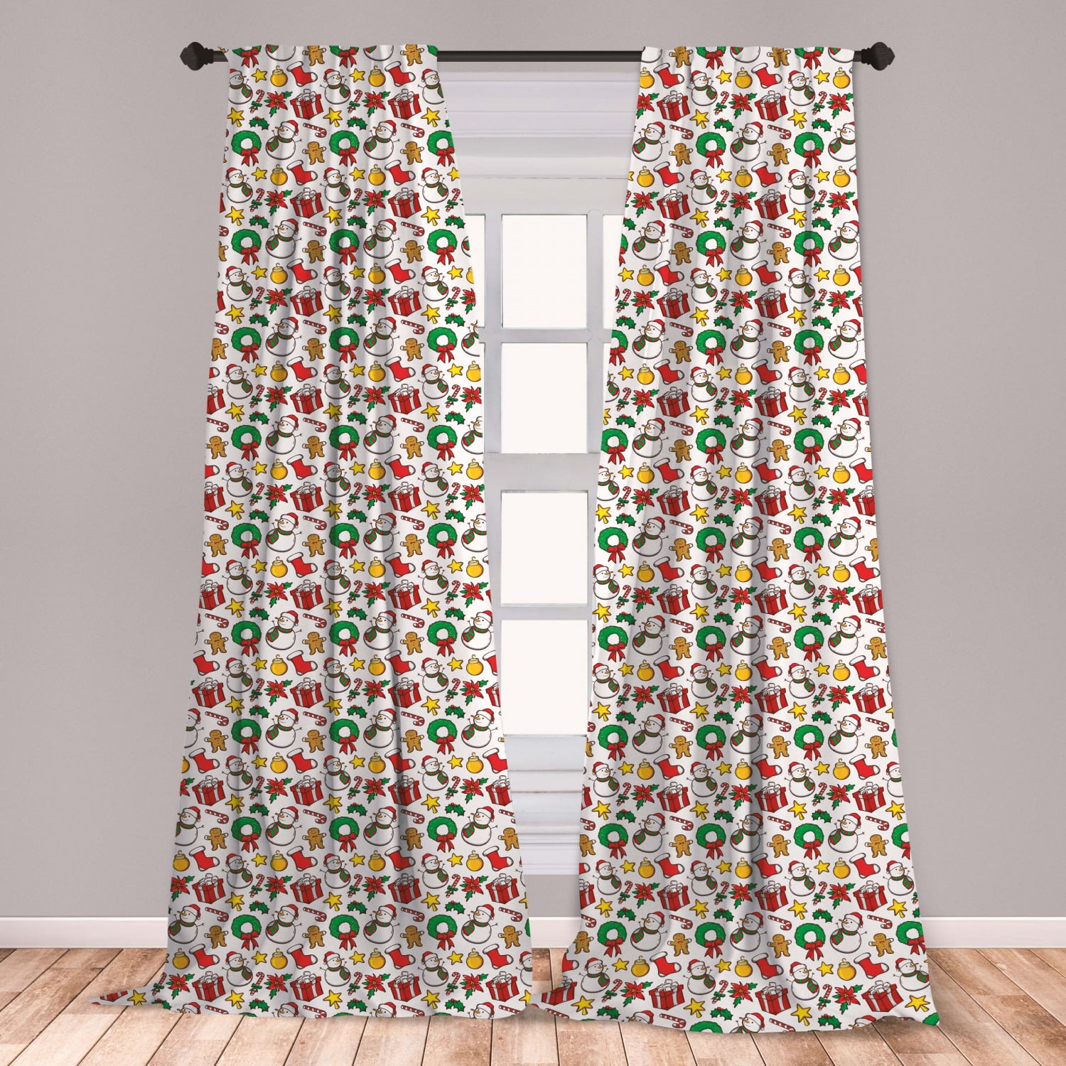 Christmas Curtains 2 Panels Set, Celebration of Xmas Garland Candy Cane