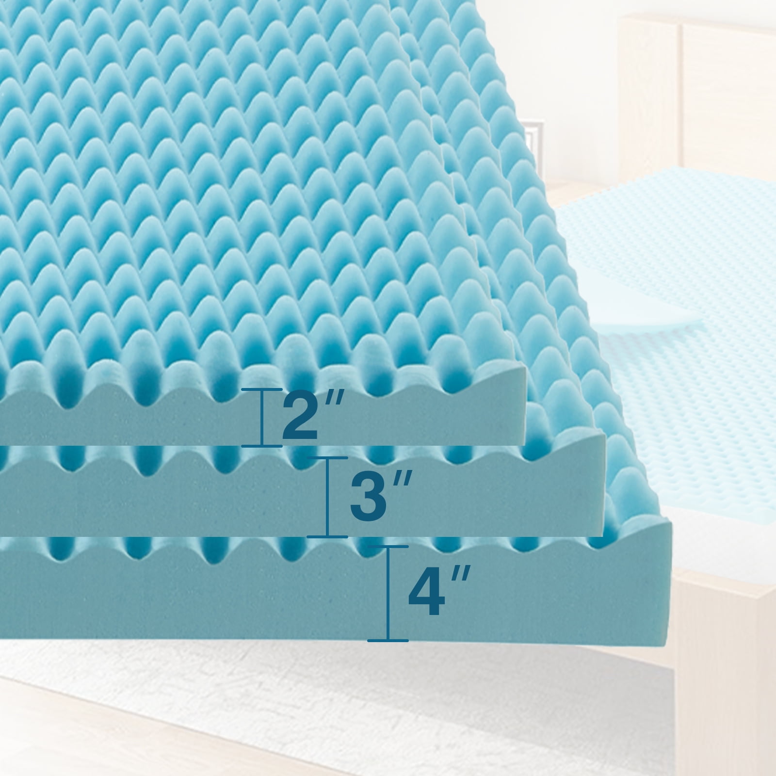 2 Inch Swirl Gel Cooling Memory Foam Mattress Topper, Cooling Airflow Design, CertiPUR-US Certified, Queen Blue