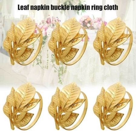 

6pcs Golden Napkin Buckle Rings Leaves Shaped for Wedding Banquet Dinner Table Decor