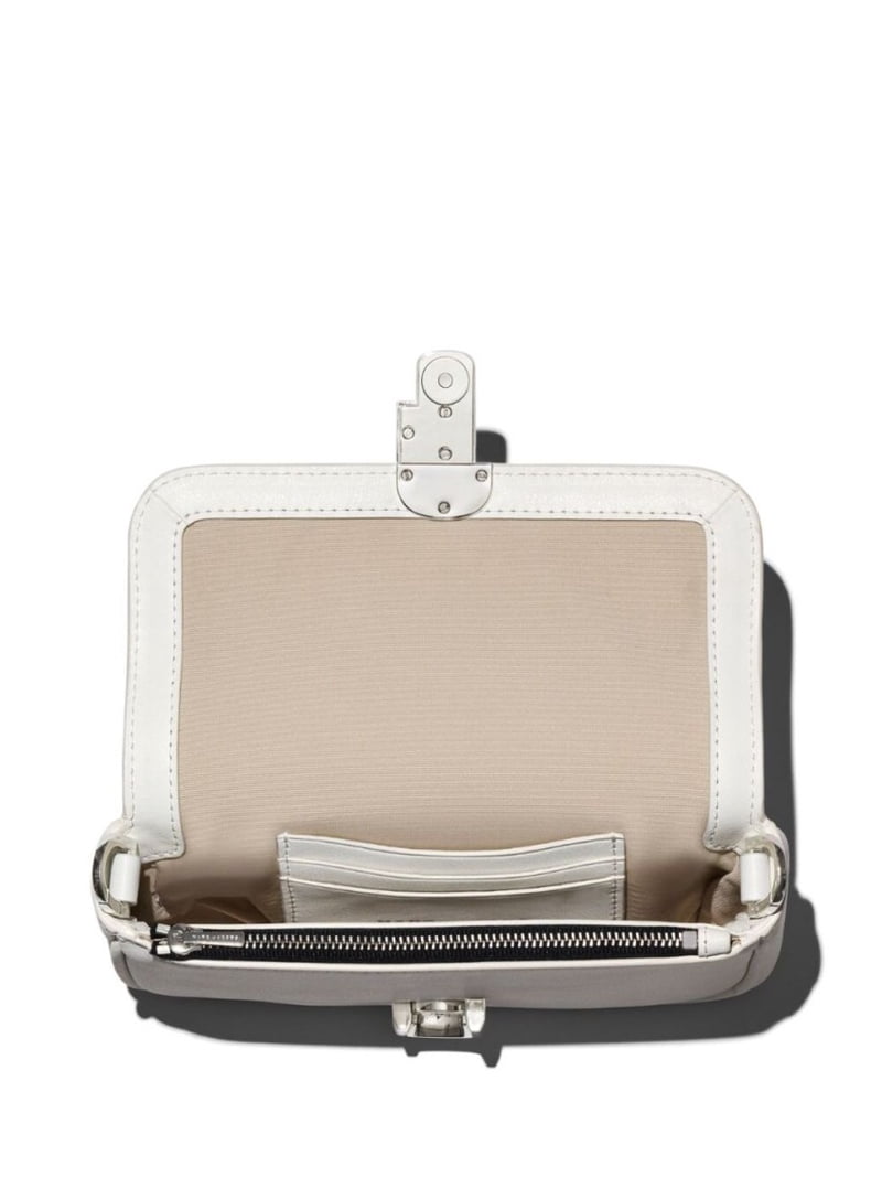 J Marc Mini White Shoulder Bag With Logo Buckle In Smooth Leather