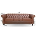 thumbnail image 7 of Chesterfield Sofa Couch, PU Tufted 3 Seater Sofa with Thick Cushion and Nailhead Trim, Mid-Century Rolled Arm Accent Sofa for Living Room, Bedroom, Office, Apartment, Small Space, Brown, 7 of 7