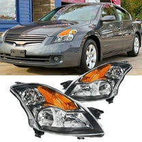 Nilight Headlight Assembly Compatible with 2007 2008 2009 Nissan Altima 4Dr Sedan Headlamps Replacement Black Housing Amber Reflector Clear Lens Driver and Passenger Side