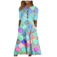 thumbnail image 1 of SMihono Robe d'Été Grande Taille pour Femmes 2023 à Col en V à Manches Courtes Robe Imprimée Robe Décontractée avec Poches, 1 of 4