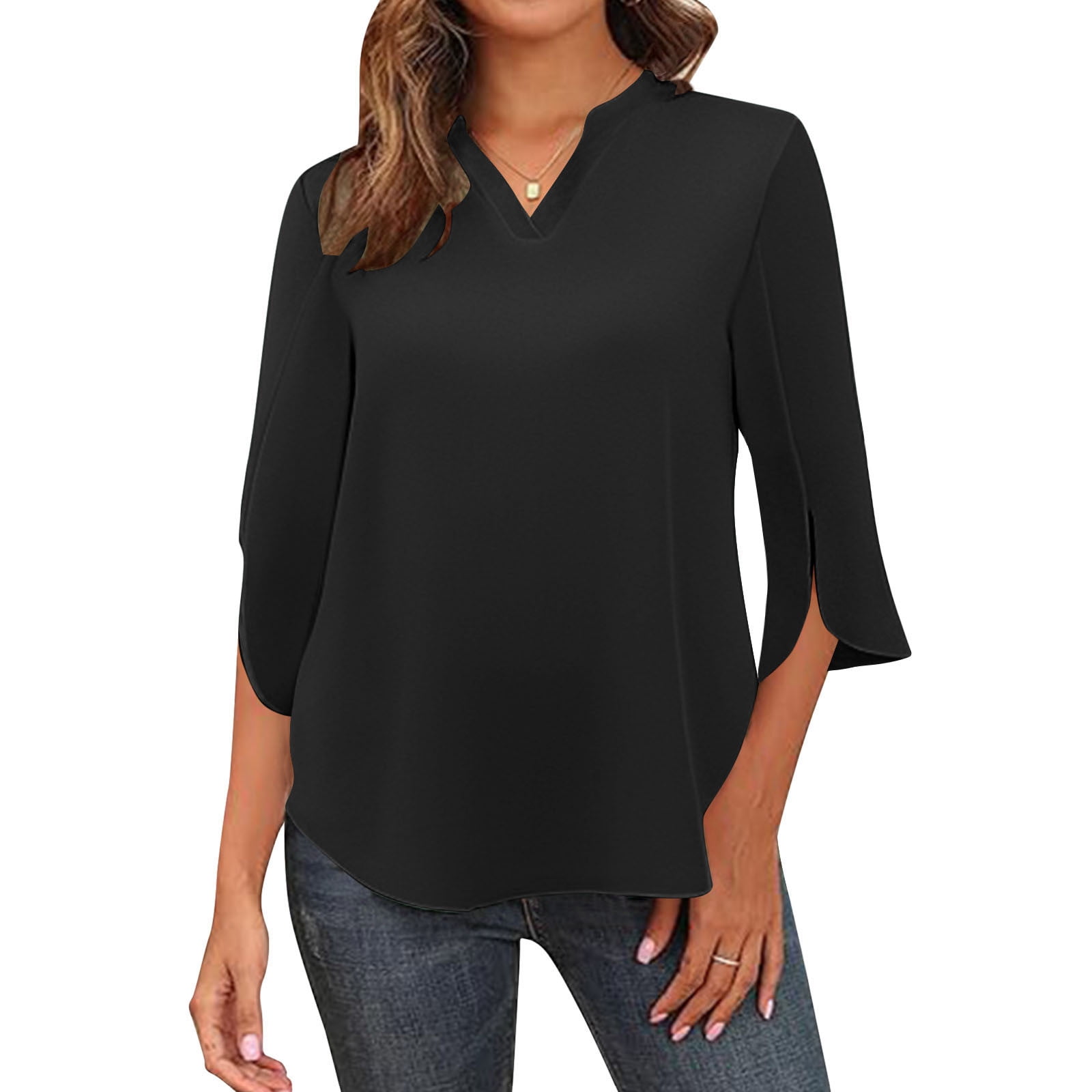 Chemisier à Pois Manches 3/4 Pour Femme - Blouse Ample Automne Polyvalente