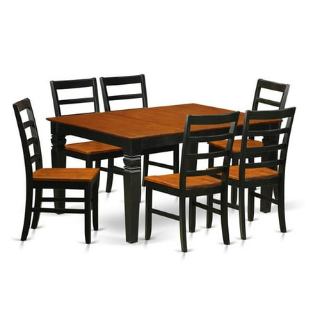 Wood Dining Room Sets Wood Seat Kitchen Set with One Weston Dining Room Table & 6 Chairs, Luxurious Black - 7 Piece ()