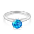 thumbnail image 2 of Gem Stone King 14K White Gold Blue Opal Solitaire Engagement 4-Prong Ring for Women | 0.30 Cttw | Round 6MM | Gemstone October Birthstone (Size 6), 2 of 4