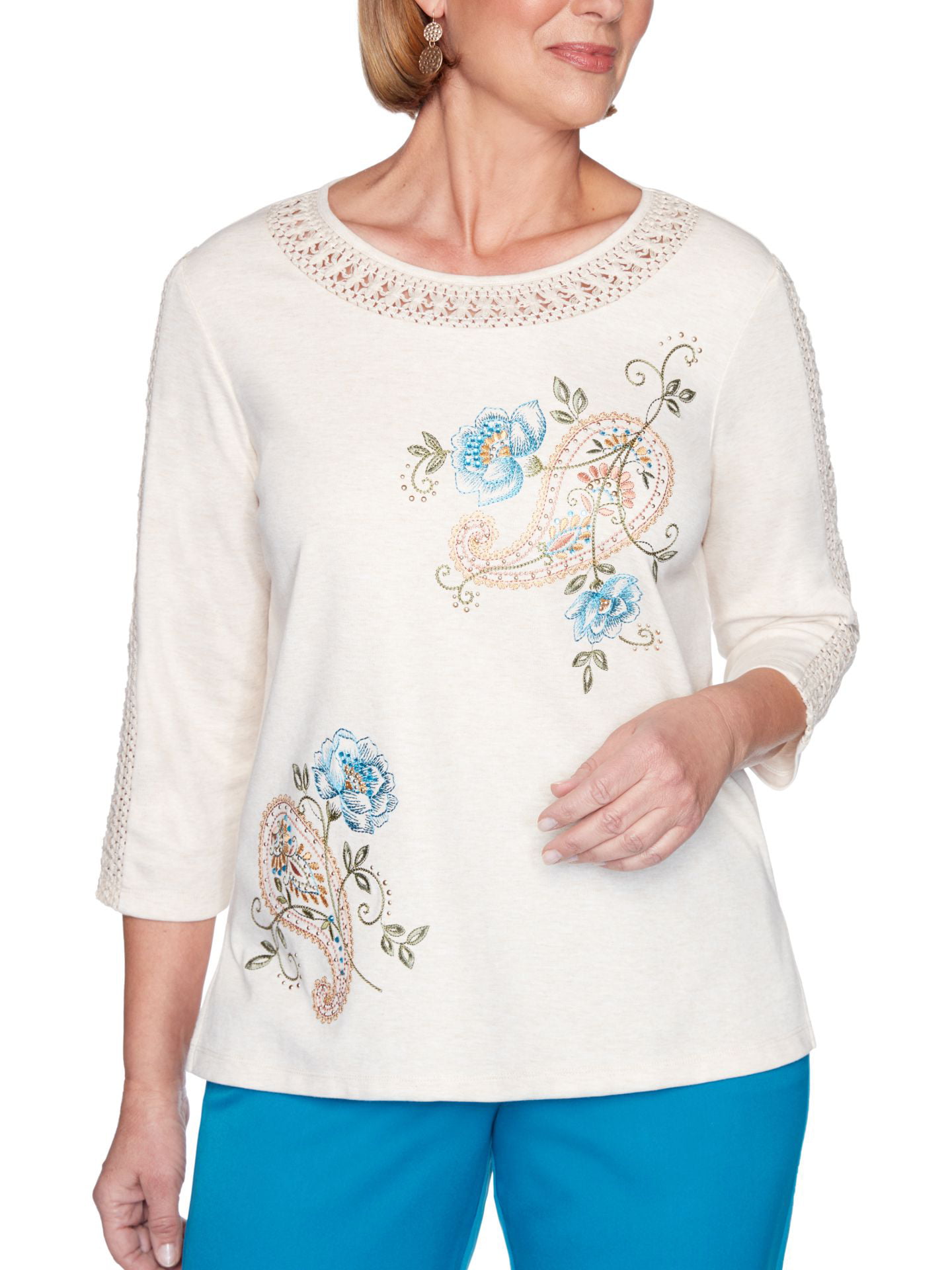 Alfred Dunner Women's Colorado Spring Paisley Floral Embroidery Top ...