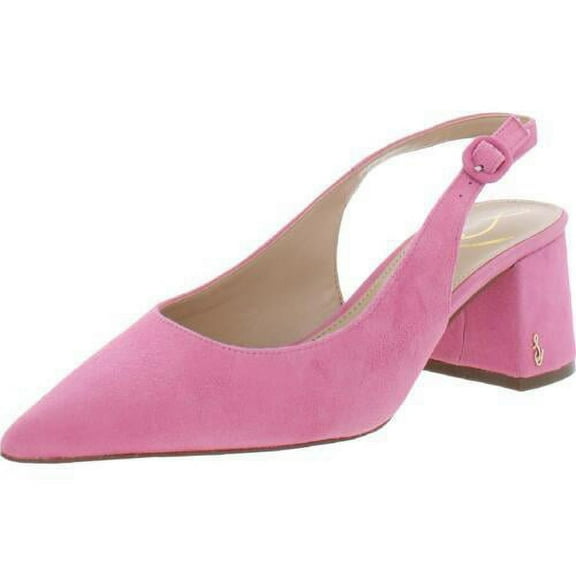 Sam Edelman Petra Pink Confetti Pointed Toe Buckle Strap Slingback Pumps Shoes (Pink Confetti, 9)