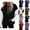 thumbnail image 5 of qucoqpe Women's Casual Color-Block Hooded Sweatshirt Loose Fit Long Sleeve Pullover Fall Casual Hoodie Top with Front Pocket Wine XL, 5 of 5