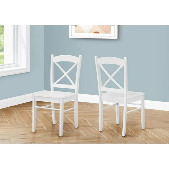 Monarch Specialties Dining Chair, Set Of 2, Side, Kitchen, Dining Room, White, Wood Legs, Transitional