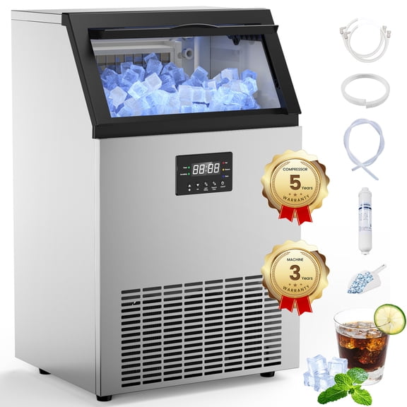 150lbs/24H Commercial Ice Maker Machine, Stainless Steel Under Counter ice Machine with 50lbs Ice Storage Capacity, Freestanding Ice Maker