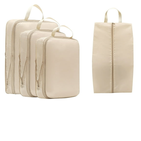 Travel Packing Cubes 4-Piece Set Waterproof Compression Bags Luggage Organizers with Double Zippers Carry Handles