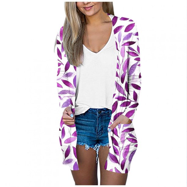 Mujeres de Manga Larga Tops de Impresión Casual Blusa de Bolsillo Cardigan Algodón Poliéster, Moda Señoras Top para el Uso Diario Y Casual de Primavera