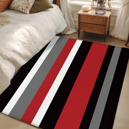 4x6 Washable Area Rug Geometric Stripes Non-Slip Rectangle Rug for Living Room Office Red Black Indoor Accent Floor Mat for Home Decor