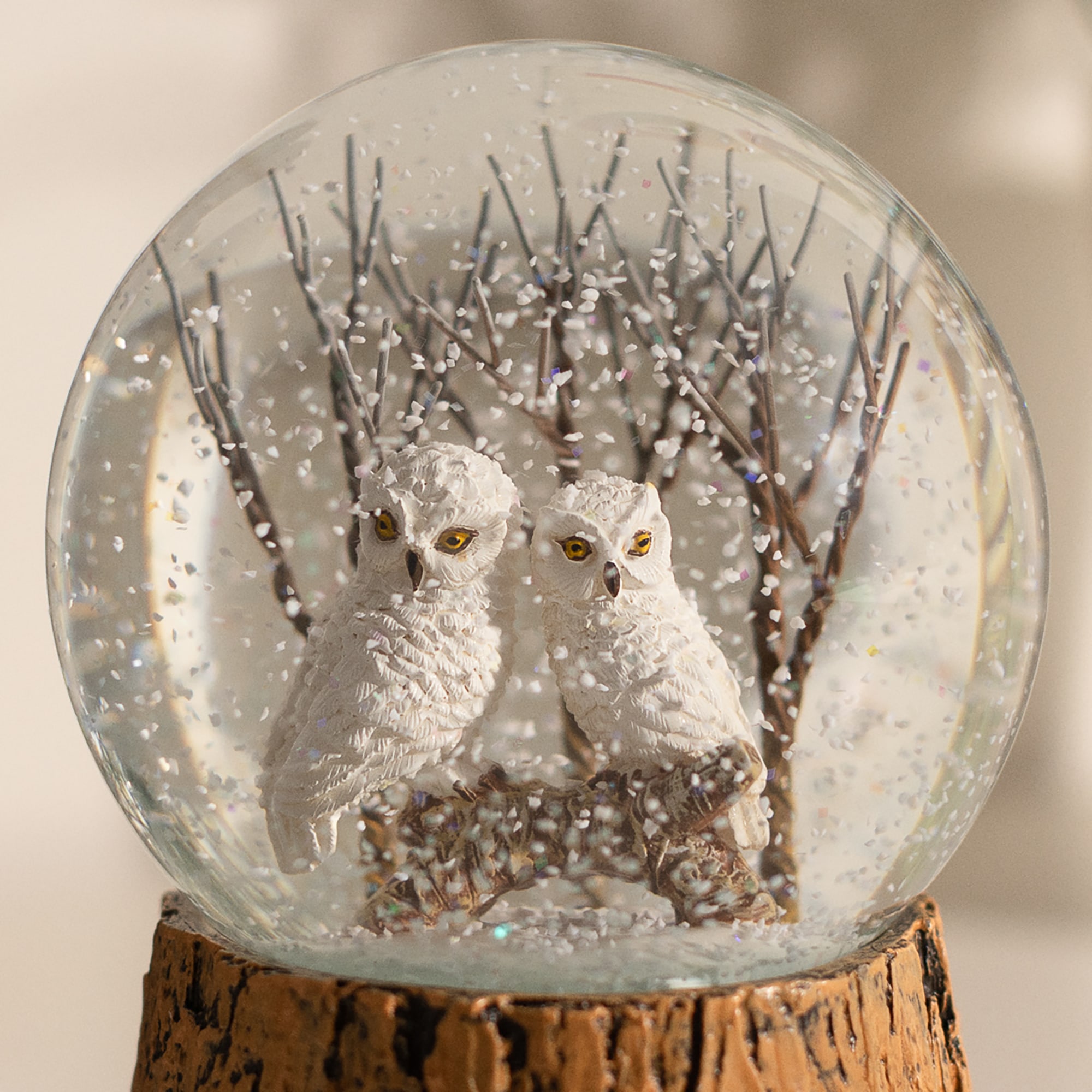 Ashfield & Harkness Snowy Owls Decorative Snow Globe with Wind Up Music box