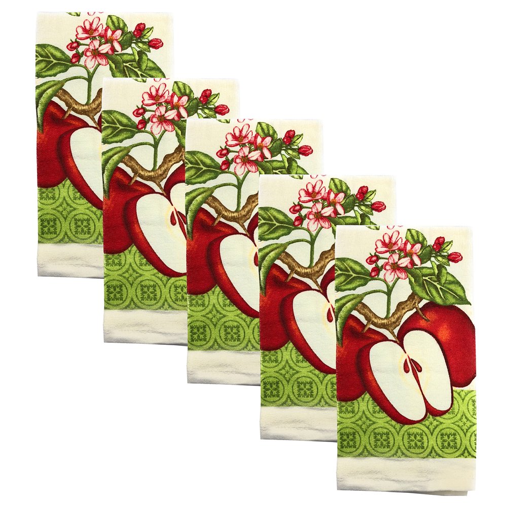 Kitchen Collection 5Piece Sliced Apples Towel Set, Cream, 15x25 Inches