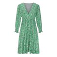 thumbnail image 6 of Munlar 3/4 Sleeve Women's Mini Dress Ruffles V Neck Green Pleated Cocktail Dress Summer Loose Fit Sundress for Women, 6 of 9