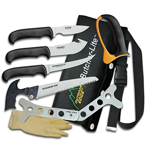 OUTDOOR EDgE Butcher Lite, BL-1, Home or Field 8-Piece game Processing Butcher Knife Set with Roll Pack