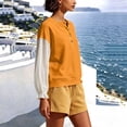 thumbnail image 6 of Hxshgdsn Womens Henley Sweatshirt with Sheer Patchwork Puff Sleeves Casual Pullover Top Summer Daily Wear(Orange/L), 6 of 7