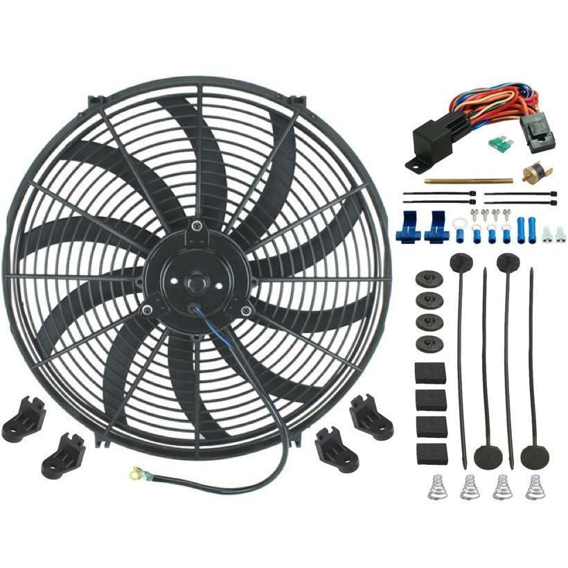 180F On - 165F Off American Volt Heavy Duty 11 Transmission Oil Cooler 9 Inch Electric Fan & Push-in Probe Thermostat Switch Kit