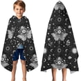 thumbnail image 3 of Black White Gothic Butterfly Sun Moon Flower Pattern Hooded Bath Towel，50"x30" for Ages 3 To 12 Kids, Quick Dry Lightweight Soft Microfiber Hood Beach Towel Cover Up for Kids, 3 of 7