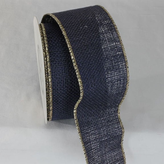 The Ribbon People Navy Blue and Gold Colored Wired Edge Burlap Ribbon 2.75" x 11 Yards