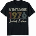 thumbnail image 2 of 100% Cotton Vintage 1976 Limited Edition Birthday Gift For Women Men Unisex Retro Style T-Shirt, 2 of 5