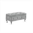 thumbnail image 4 of Velvet Ottoman with Storage, End of Bed Storage Bench with Button, Safety Hinge and metal leg, Flip top Ottoman for Living Room, Entryway, Bedroom, Grey, 4 of 8