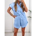 thumbnail image 5 of Women Summer Two Piece Outfits Short Sleeve Button Shirt Shorts Cute Sets Vacation Daily Wear Light Blue M, 5 of 7