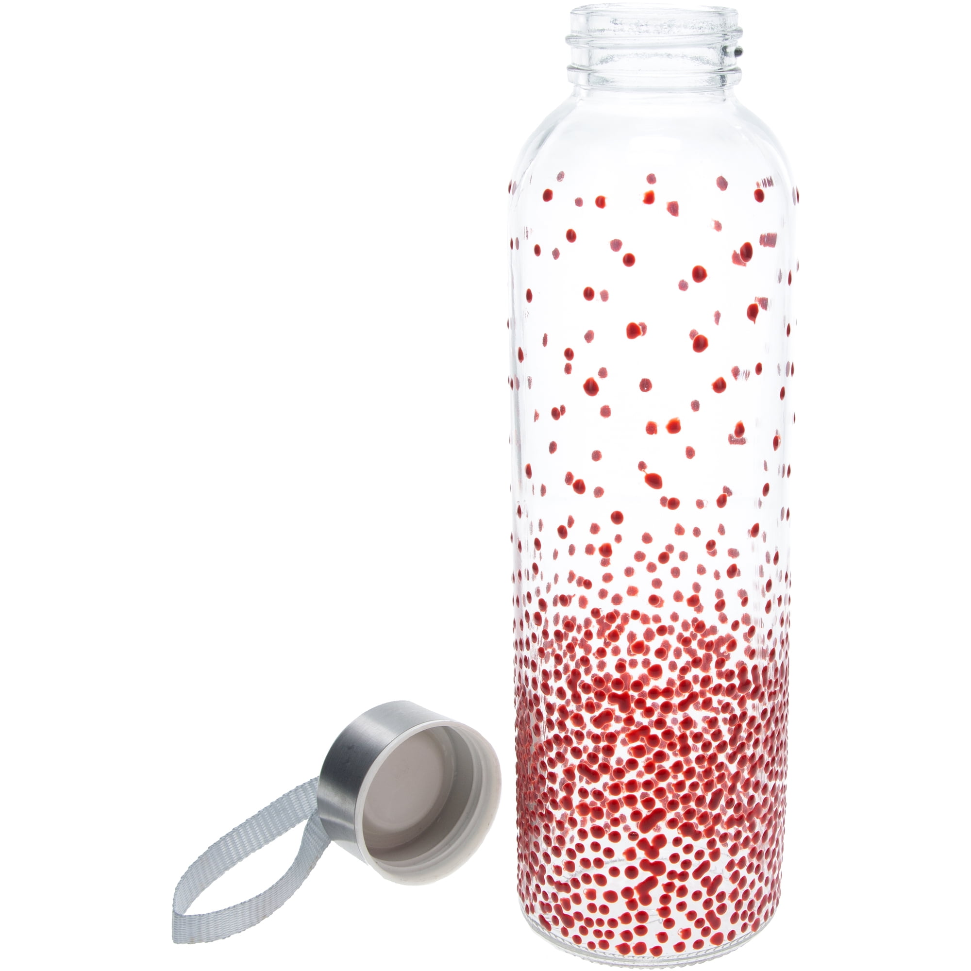 Red Dots - 16.5 oz Hand Decorated Glass Water Bottle