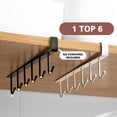 thumbnail image 5 of Rourlinge Under Cabinet Mug Hooks, 6 Hooks Iron Cup Holder Rack for Kitchen Storage, Space Saving Mug Hanger Organizer for Cabinets, Sturdy Wine Glass Hooks for Home Bar Coffee Cup, 5 of 7