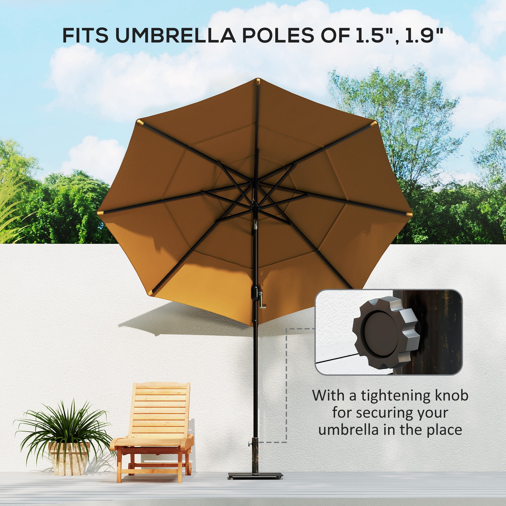 Outsunny Square Patio Umbrella Base, 29 lbs Metal Umbrella Stand Base with Adjustable Pads, Patio Umbrella Holder for 1.5"/1.9" Poles, Bronze