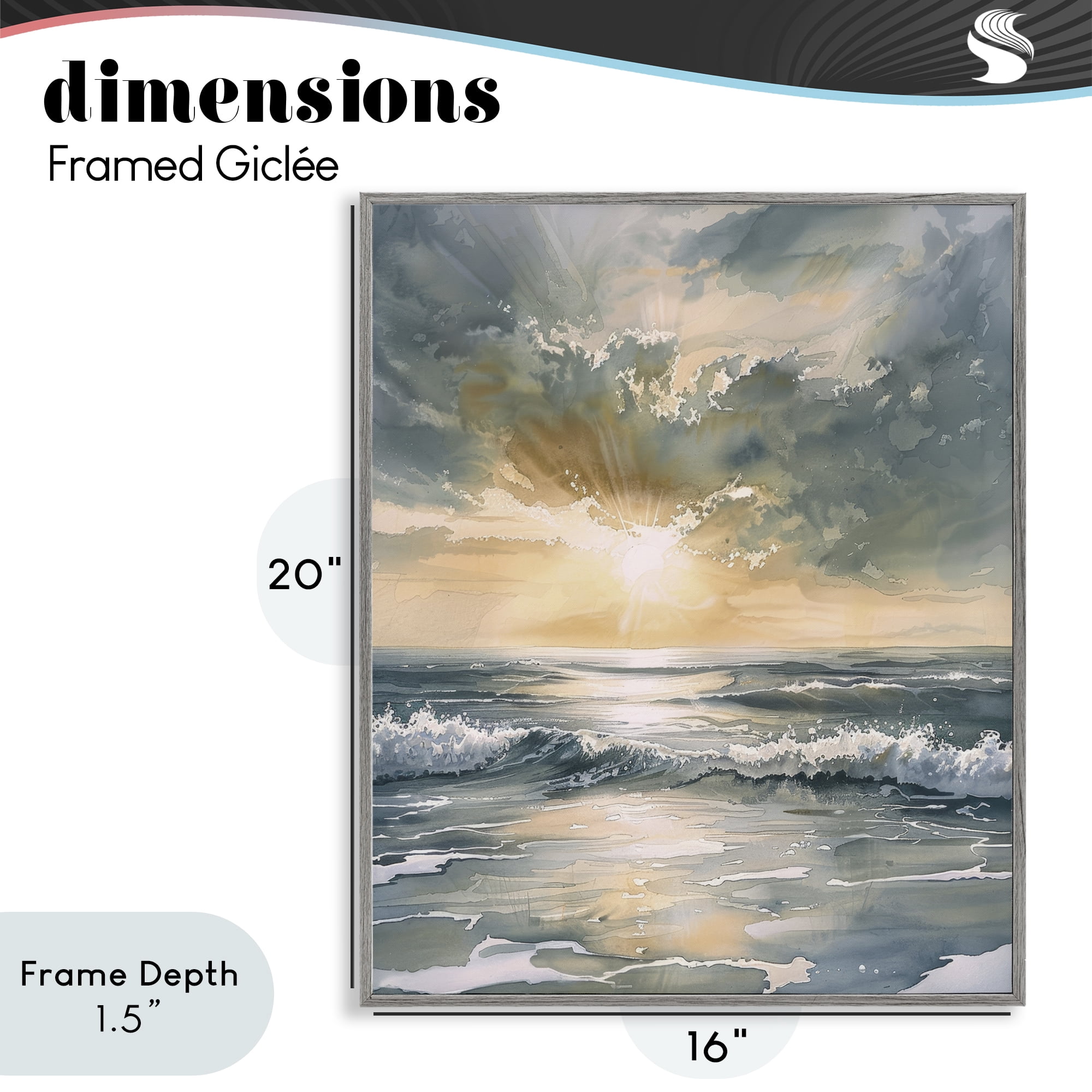 Stupell Industries Sunlit Waves Golden Reflection Gray Framed Giclee Art, design by Petal Prints Design