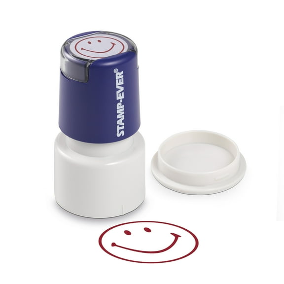 Stamp-Ever Smiley Face Stamp – Pre-inked, Red Ink – Impression Size: 3/4" Round