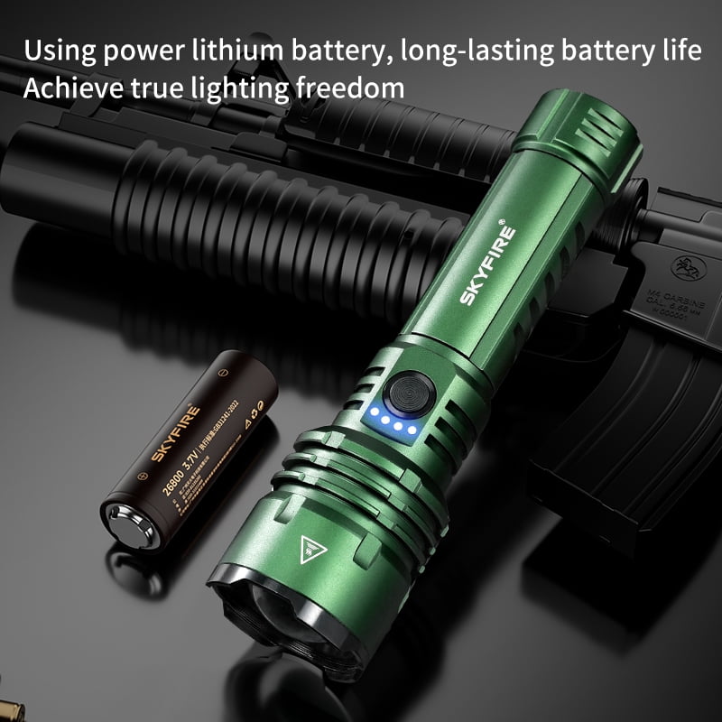 SKYFIRE 1500-Lumen Tactical Flashlight - 1500m Beam, Zoomable Focus, 5 Modes & USB-C Rechargeable. Essential for Camping, Hiking, Survival and Home Emergencies