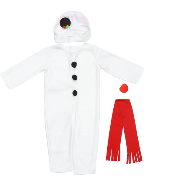 EeaseMX Disfraz de muñeco de nieve navideño para niños, 4 piezas, mono con bufanda y gorro de nariz roja (120 cm)