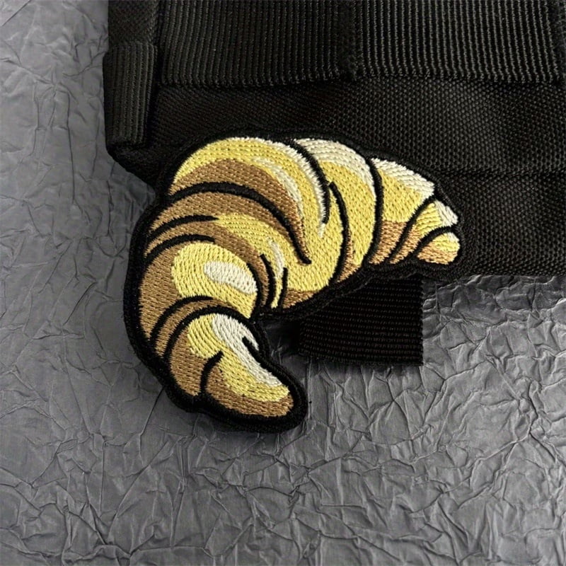 Cartoon-Style Croissant Patch for Clothing - Fun Iron-On Embroidered Badge for Backpacks, Armbands, and Morale Badges