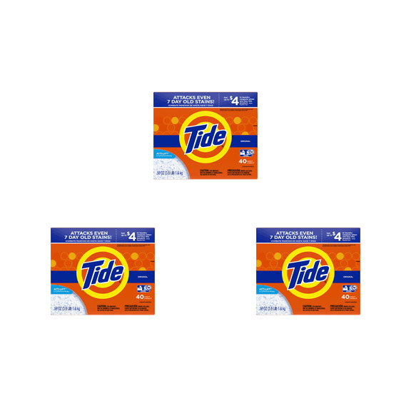 Tide Original Powder Laundry Detergent with Acti-Lift Crystals, 3.7 lb (1.68 kg) × 3 Pack