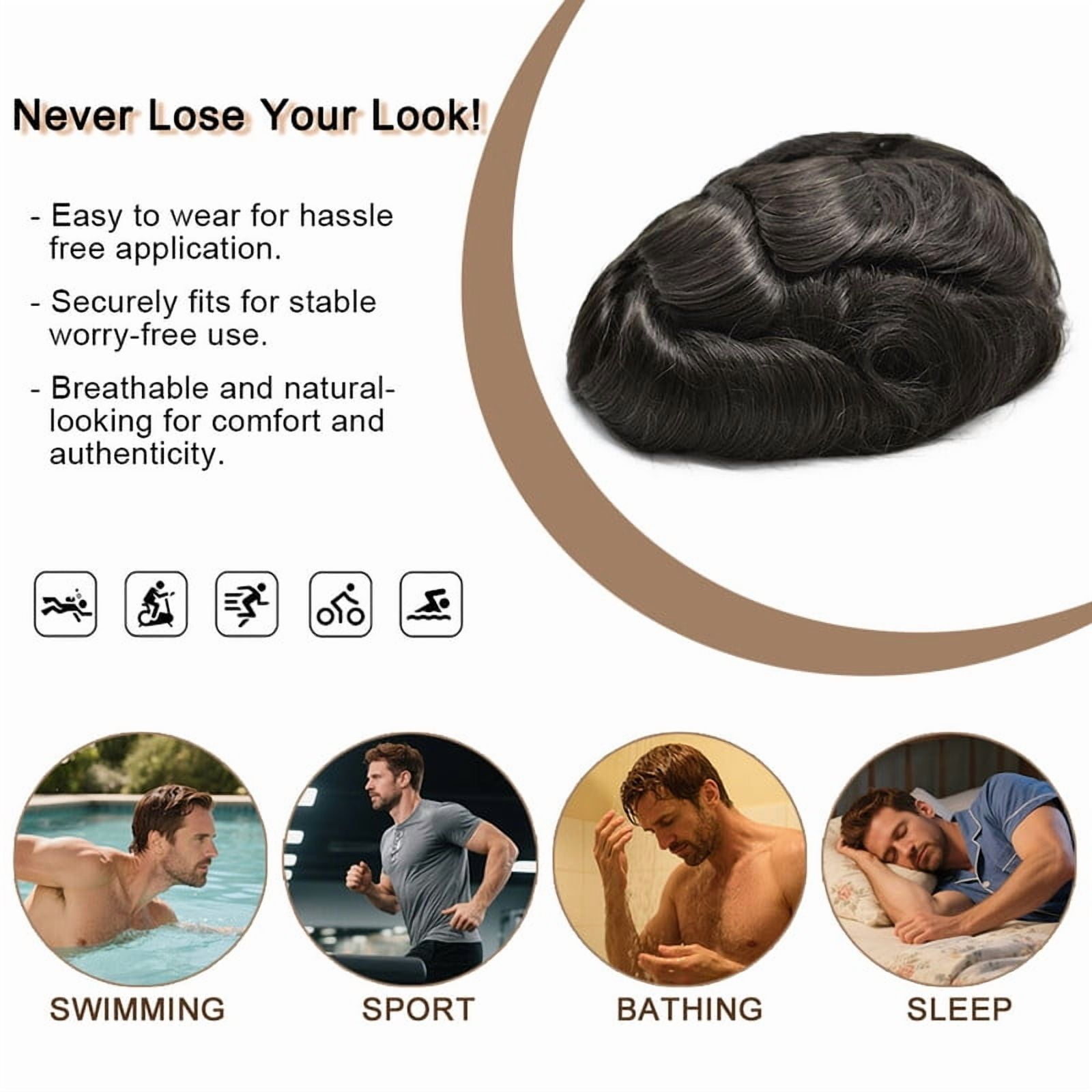 Mens Hairpiece LYRICAL HAIR Human Hair Replacement System Durable Thin Skin PU Injected Toupee Hair Wigs for Men