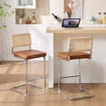 thumbnail image 6 of Zesthouse 26″ Natural Rattan Counter Stools Set of 4, Mid Century Modern Bar Stools with Cane Back & Chrome Legs, Cantilevered Design, Upholstered Faux Leather Barstools for Kitchen Island, Brown, 6 of 10