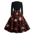 thumbnail image 4 of Christmas Dresses for Women Women's Casual Fashion Round Neck Long Sleeve Christmas Printed Party Vintage Long Dresses for Holiday Gathering,Wine,XL, 4 of 7